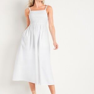 Old Navy White Smocked Midi Sundress Medium Petite